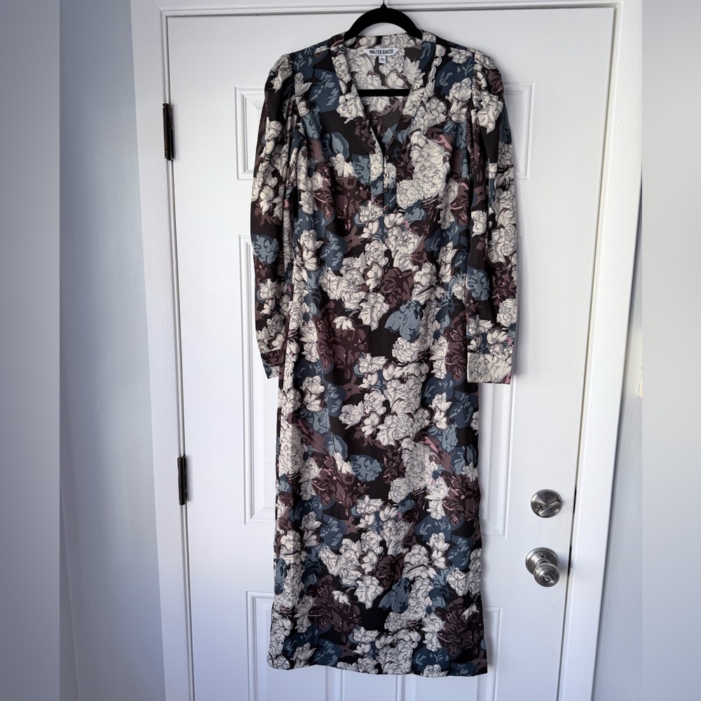 Walter Baker Kendall Floral Long Sleeve Puff Shoulder Slit Maxi Dress‎ size xl - Picture 2 of 6